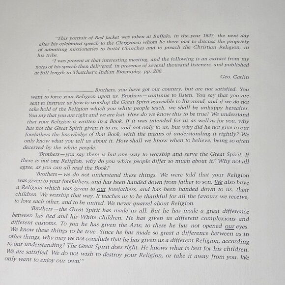 Portrait Of Red Jacket George Catlin 1827 Speech Excerpt Print Gilcrease Tulsa - Picture 5 of 9